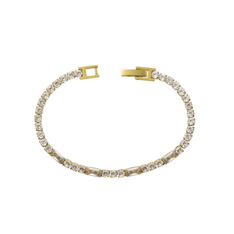 Full Diamond Stainless Steel Zircon Bracelet Women'S Fashion High-End Sense H-Shaped Buckle Plated 18K Gold Titanium Steel Bracelet