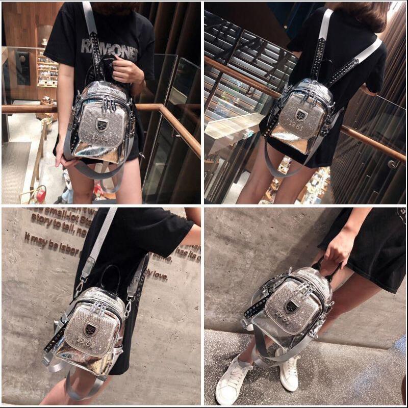 Hot Diamond Mehrzweck-Rucksack Damenmode-Rucksack Silber Weiches Leder Freizeit Reisetasche Schultasche