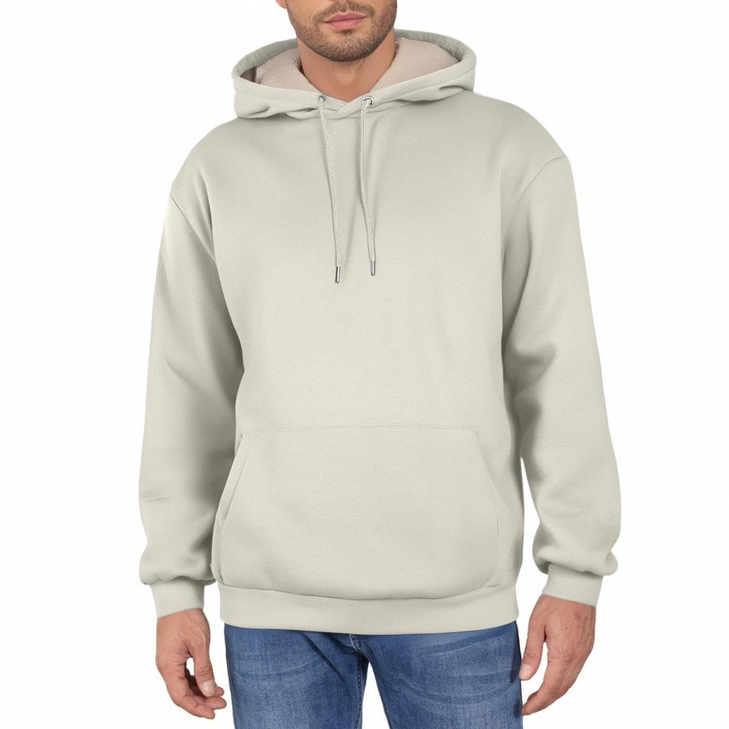 Men's Fall Winter Casual Warm Fleece Hoodie Pullover Lined Hooded Sweatshirt With Pocket