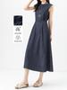 Women's Retro Sleeveless Waist-Cinched Blue Denim Long Dress