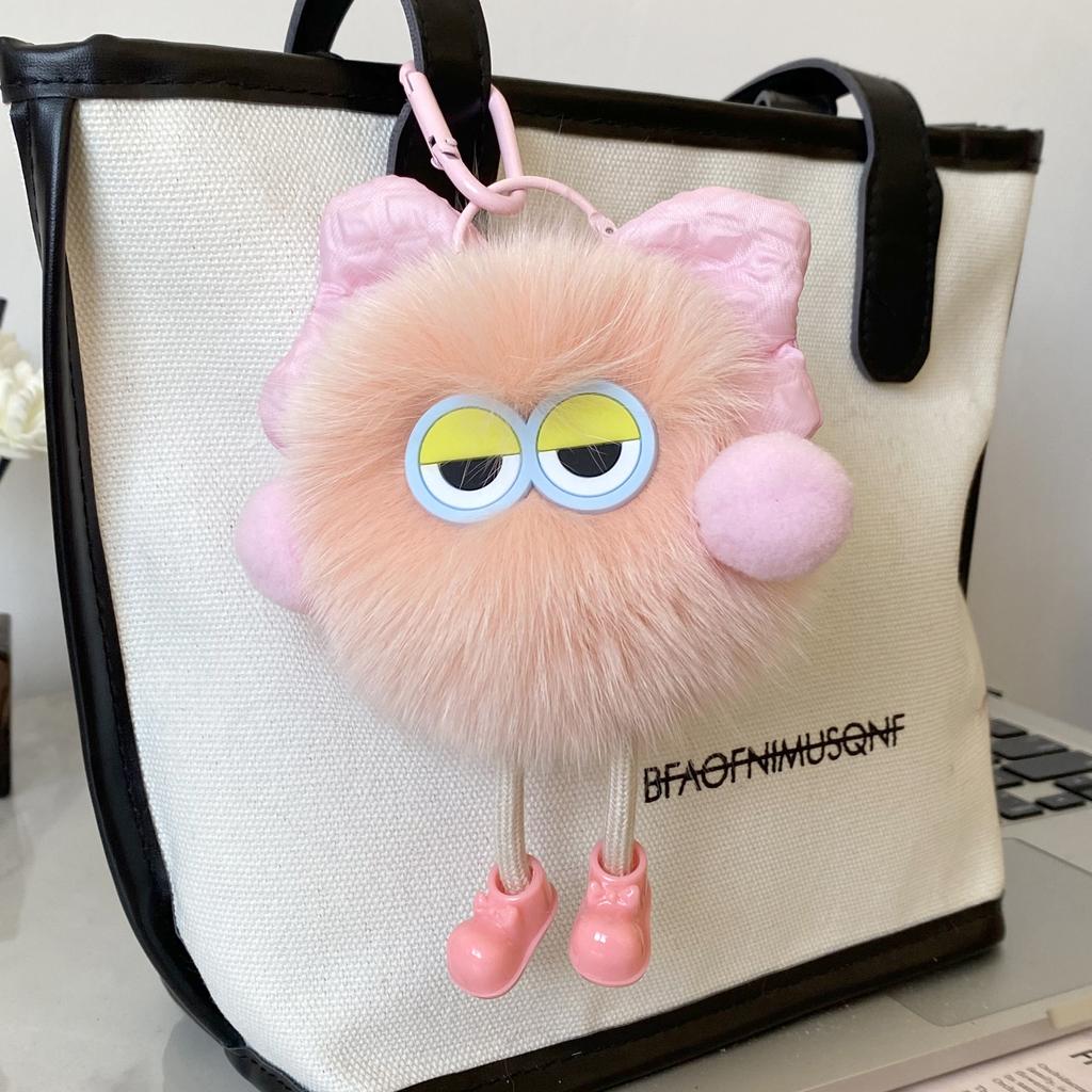 Cute Plush Key Chain Kawaii Coal Ball Pendant Ring Backpack Pendant Decor Fluffy Fur Keychain for Bags Doll Toy Key Car Rings