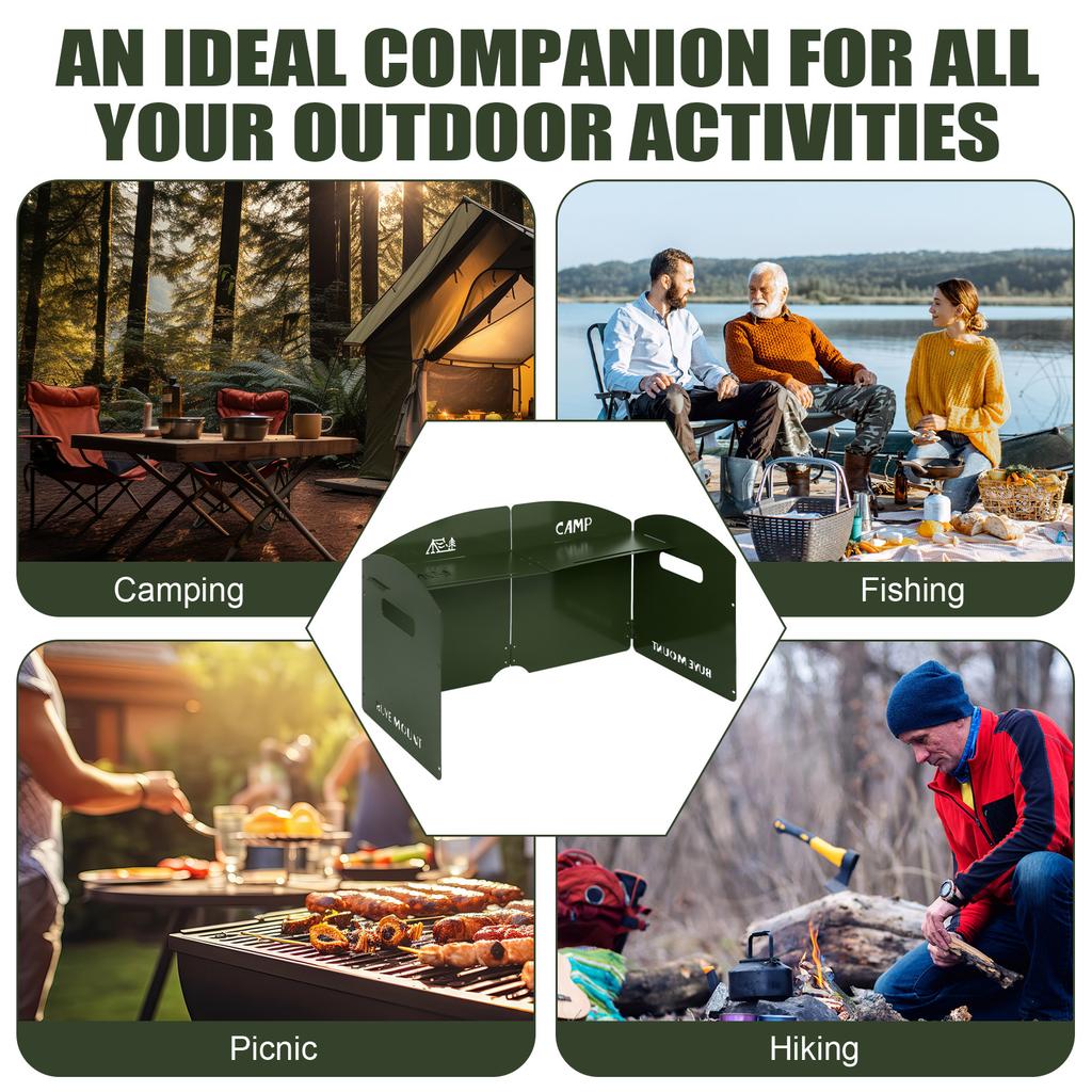 Camping Stove Windscreen 4 Plates Steel Camp Stove Windscreen Folding Outdoor Picnic Cooker Stove Wind Screen Windshield With Dr