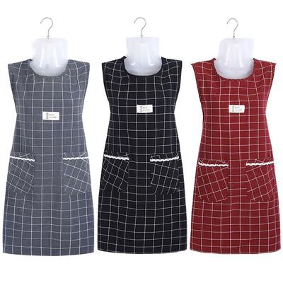 Karierte Kochschürze Baumwolle Overall Kochschürzen Haushalt Damen Ärmellose Schürze Arbeitsuniform
