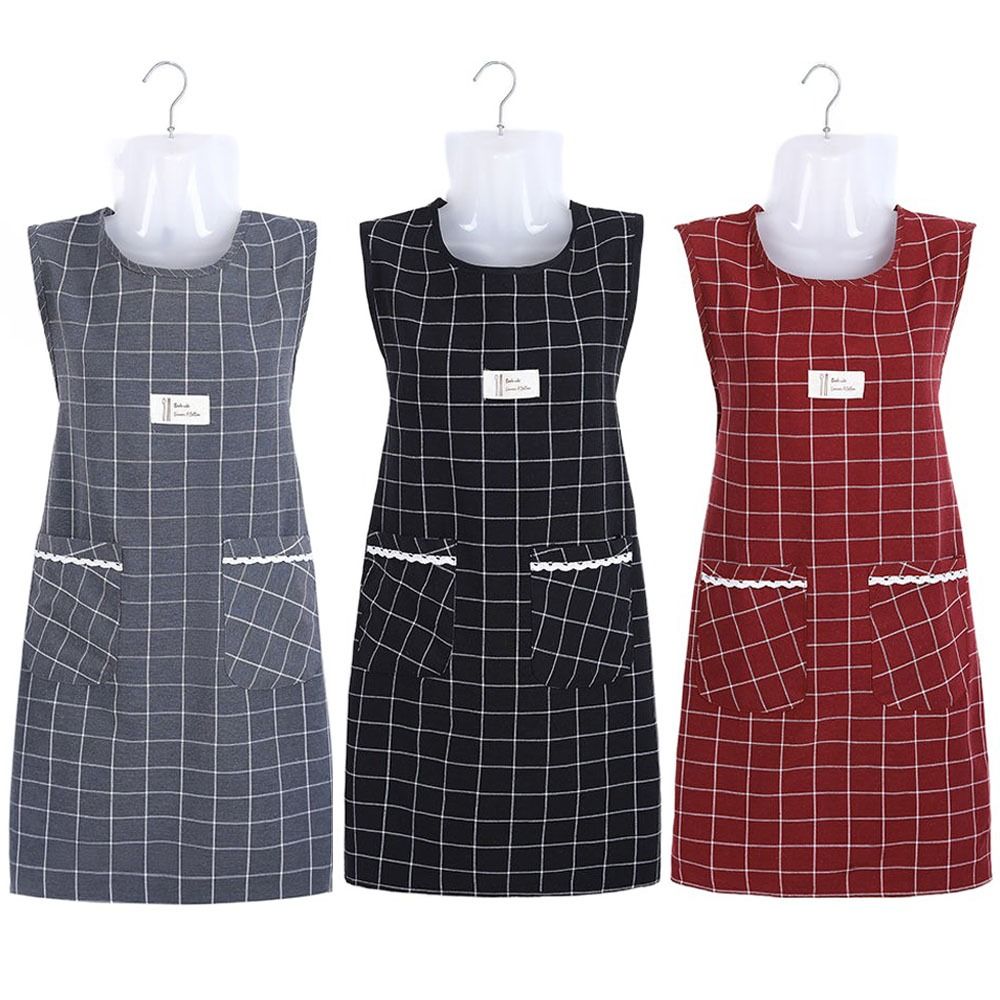 Large Pocket Cooking Apron Cotton Overalls Chef Aprons Household Sleeveless Apron  Home Cooking