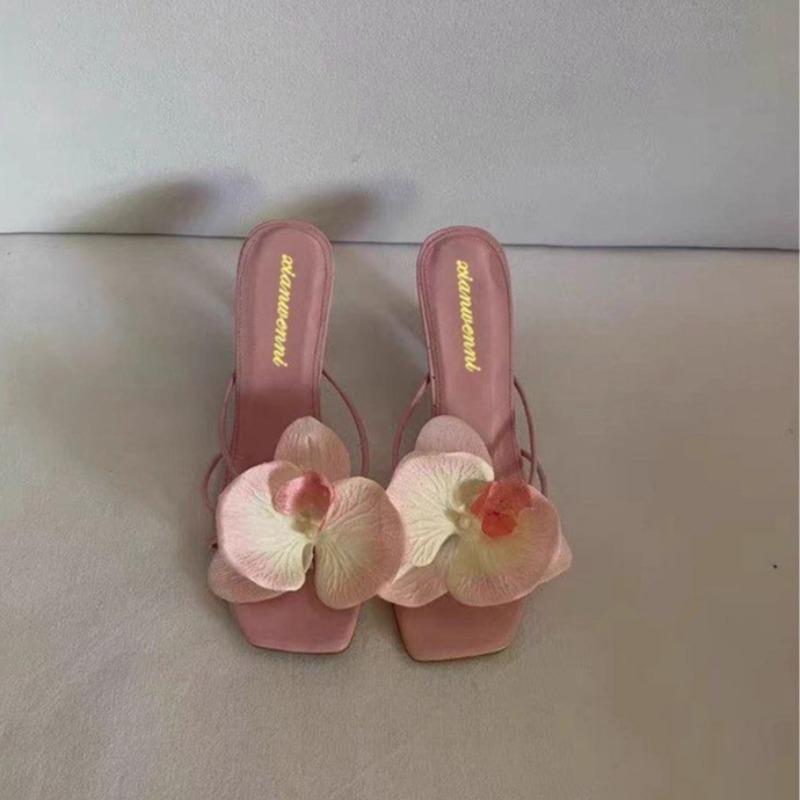 Fashion Fashion Women Heels Slippers Elegant Flower Design Women's Slippers Summer Comfortable Solid Color Beach Sandals Sandalias Mujer