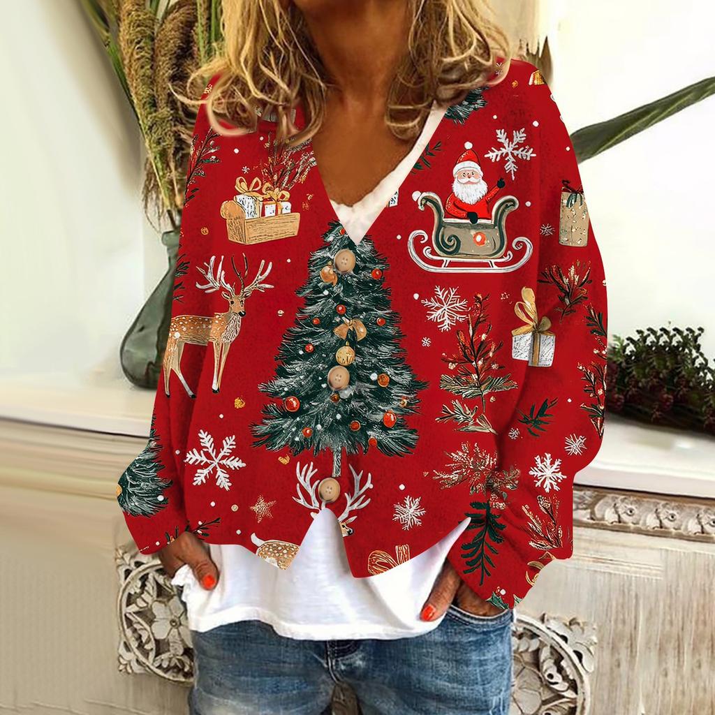 Women's Fashion Short Coat Casual Long Sleeve Printed Single Breasted Plush Top