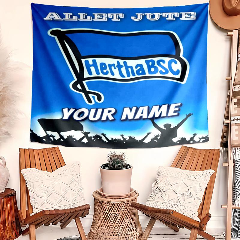 Hertha BSC Tapestry with Custom Name Wall Hanging Room Background Cloth Home Decor Beach Mat Yoga Mat Sofa Bed Sheet