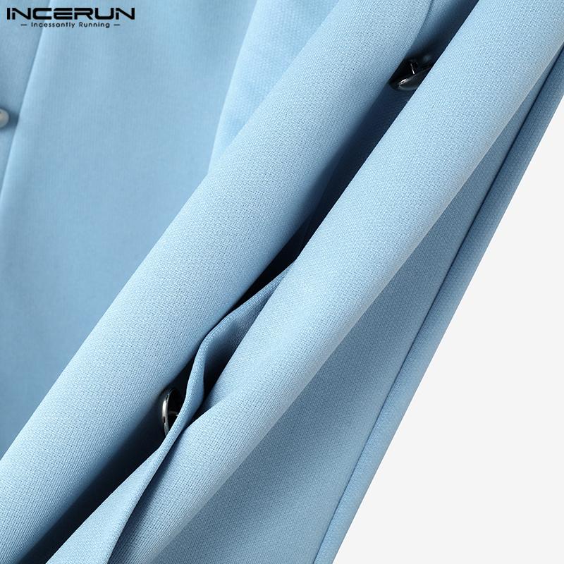 INCERUN Pantaloni lungi de primăvară cu talie înaltă pentru bărbați, casual, cu crăpături, nasturi și șnur