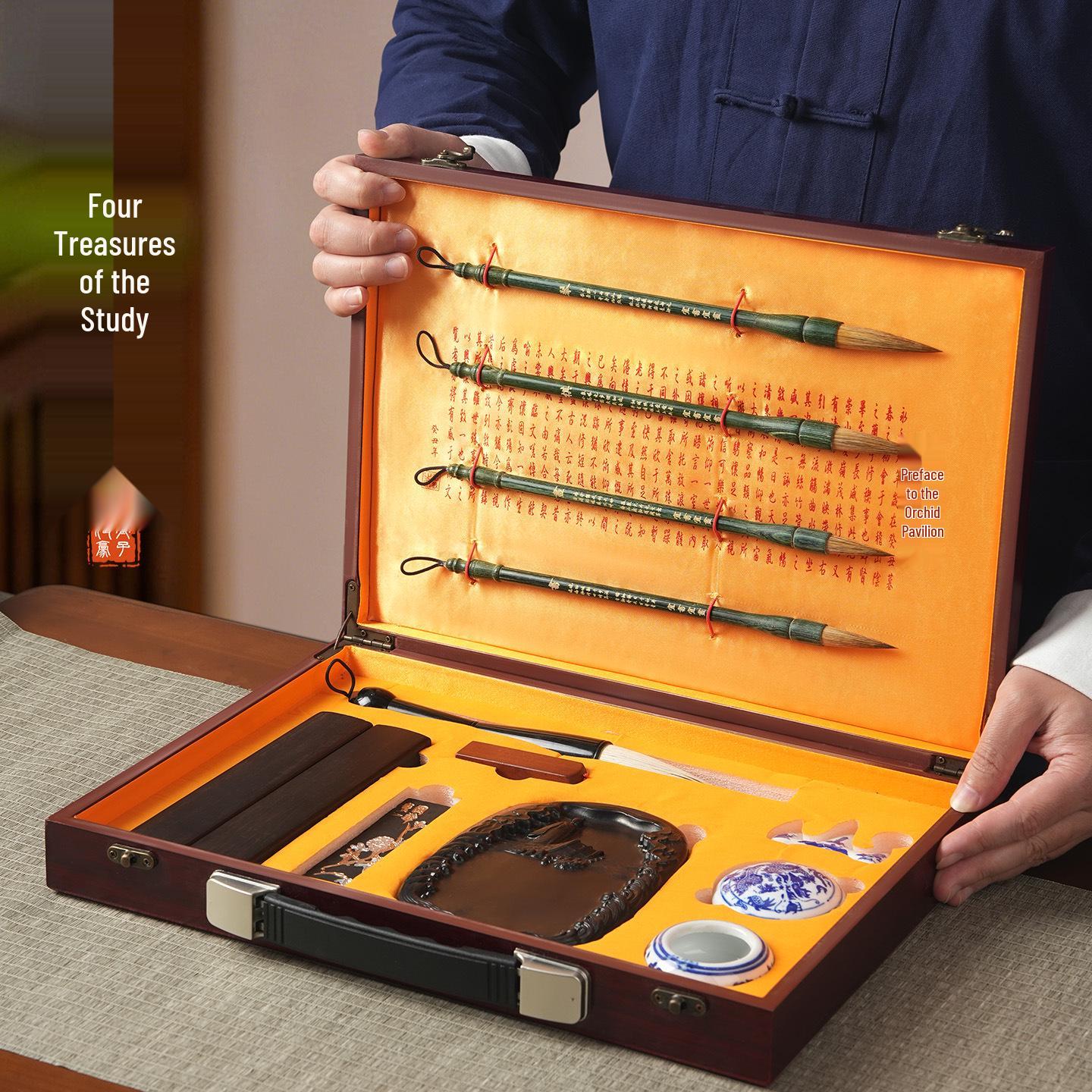 Four Treasures Calligraphy Starter Set: Brush, Inkstone, and Paperweight Tools