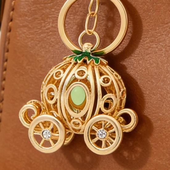 Pumpkin Carriage Keychain Fairy Tale Pumpkin Coaches Key Ring with Rhinestones Enamel Sparkling Car Accessory for Women Girls