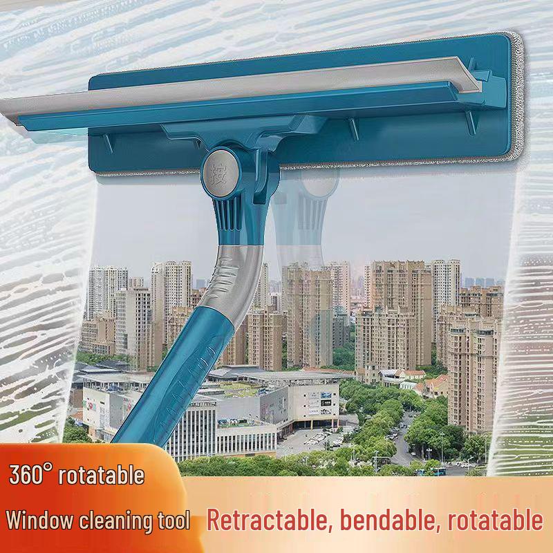 Telescopic Rotating Glass Cleaner – Double-Sided High-Rise Window Squeegee for Households.