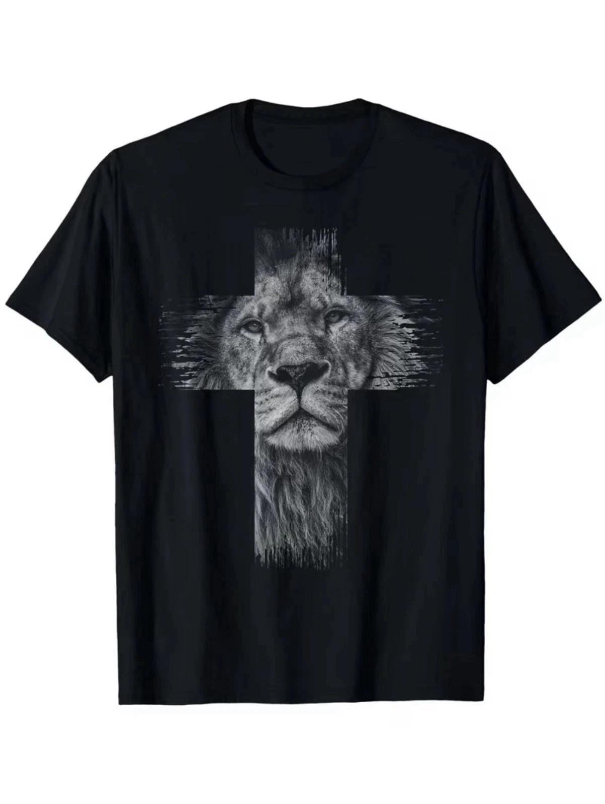 Jesus Lion of Judah Christian Religious Cross T-Shirt XL