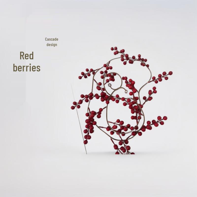 Christmas Décor: 7 Forks 26 Red Berry Hanging Rattan Branches - New Year Artificial Flowers Christmas Red, Bright Red, Deep Red