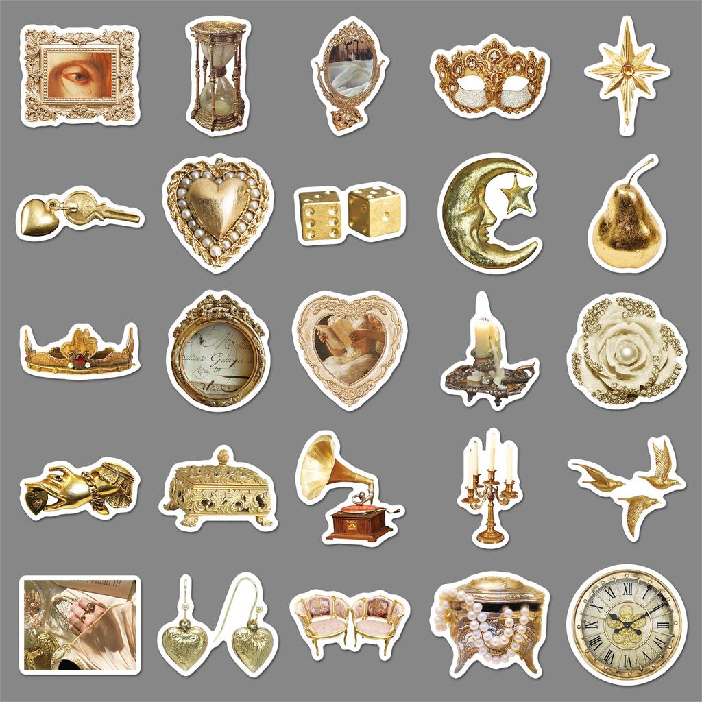 50 Golden Ins Style Graffiti Stickers Retro Palace Style Decoration Mobile Phone Case Water Cup Notebook Stickers