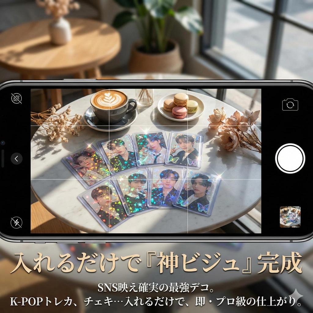 Holographic Trading Card 2 Instax Perfect for Fan Sparkling Decoration [ArkreaM] Sleeves, 100-Piece Set, Designs, Size, Activities, (Heart & Star)