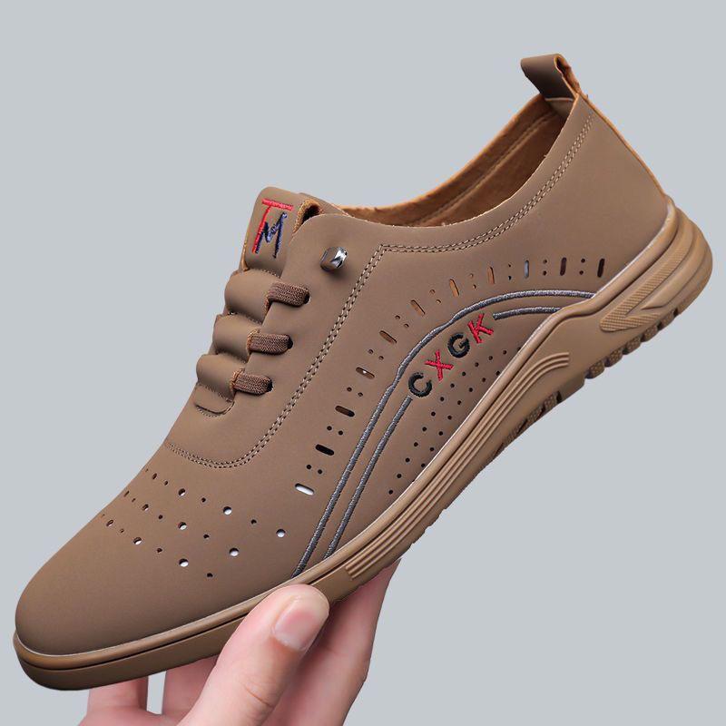 

Sandals men s summer hollow casual leather shoes breathable and versatile one-pedal middle-aged dad shoes soft-soled casual board shoes 44