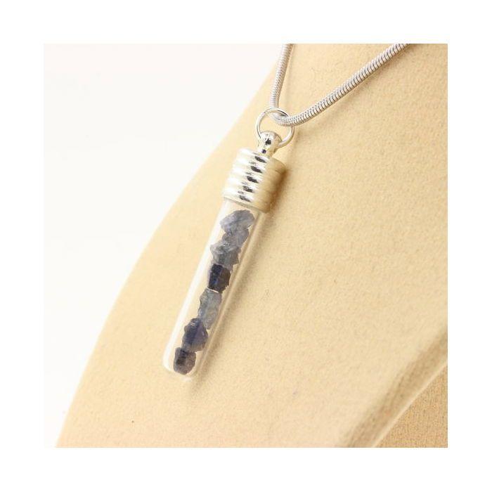 Stones and Minerals. Raw Sapphire Necklace. Tube and Spiral Model.
