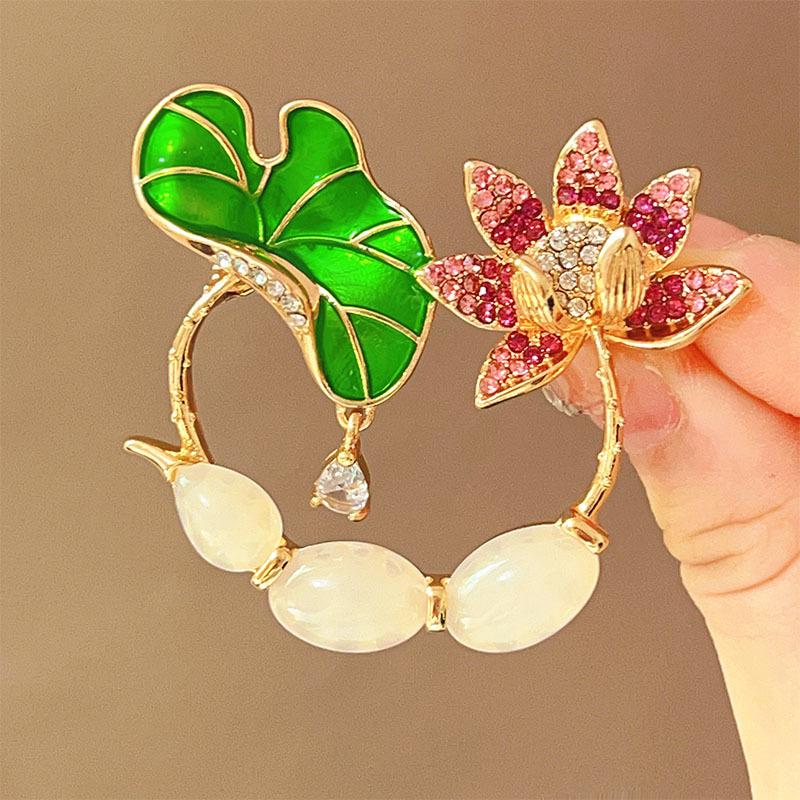Good Luck Lotus Lotus Retro Brooch High-end Elegant Lotus and Lotus Petal Brooch Waist-Adhesive Pin