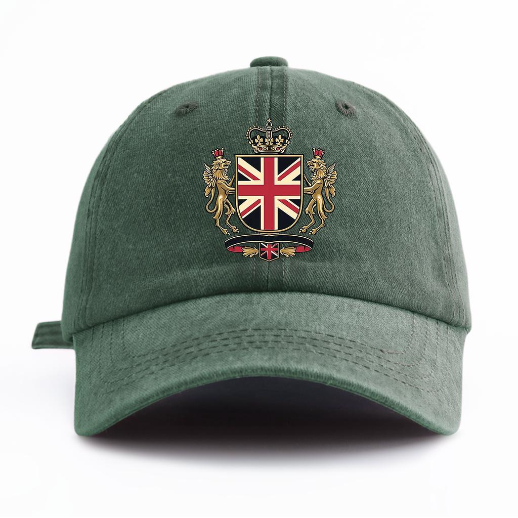1pc UK Print Washed Baseball Cap for Adults,Minimalist Retro Style Casual Soft Adjustable Dad Hat, Perfect As Gift