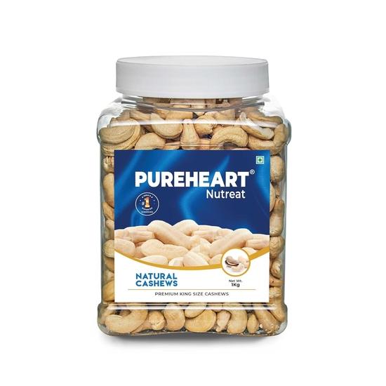 Pureheart Nutreat Natural Cashews (1 kg) Premium Whole Crunchy Cashewnuts/Kaju/Dry Fruit - Reusable Jar 1KG