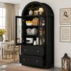 Tall Arch Storage Cabinet (80*36*170cm) with Drawers and Doors, for Kitchen and Living Room, Glass Cabinet Doors, Black