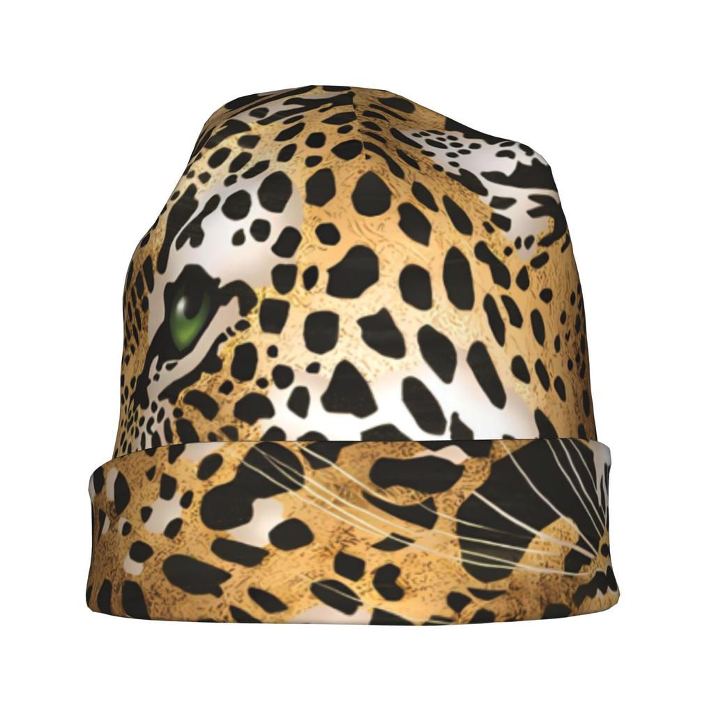ZLIENSZUS Leopard Print Beanie Hat for & - Modern Leopard Head with Light Beige, Streetwear Suitable for Casual Outfits, Blends Discreetly for Layered