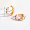 Vintage New Trend Colorful Enamel Flowers Cute Huggies Hoop Earrings for Women Boho Unique Round Ear Buckle Fashion Jewelry Gift