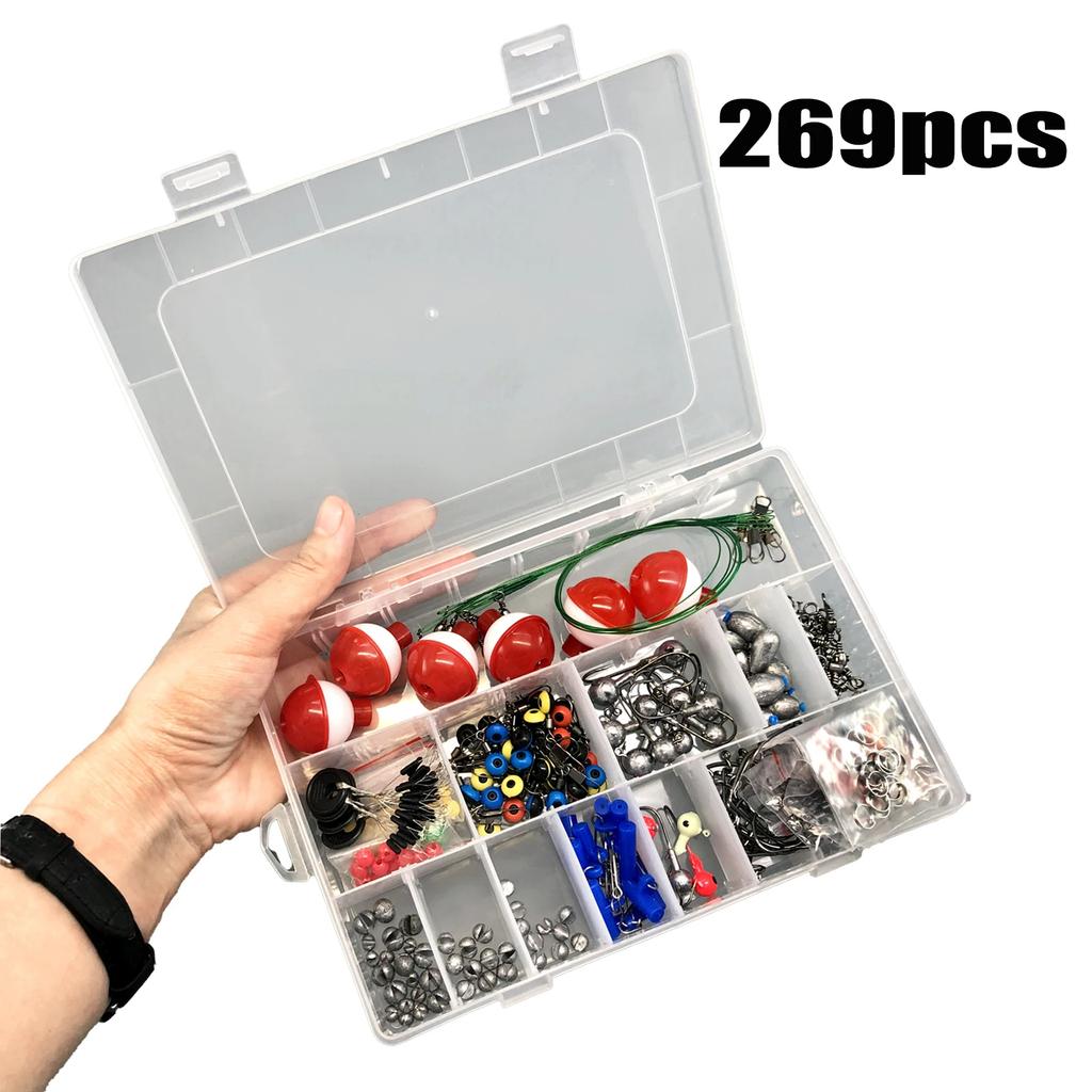Fishing Accessories Kit (187/269pcs): Tackle Box, Fish Hooks, Bait Parts & Sinkers Included – Ideal for Outdoor Fishing