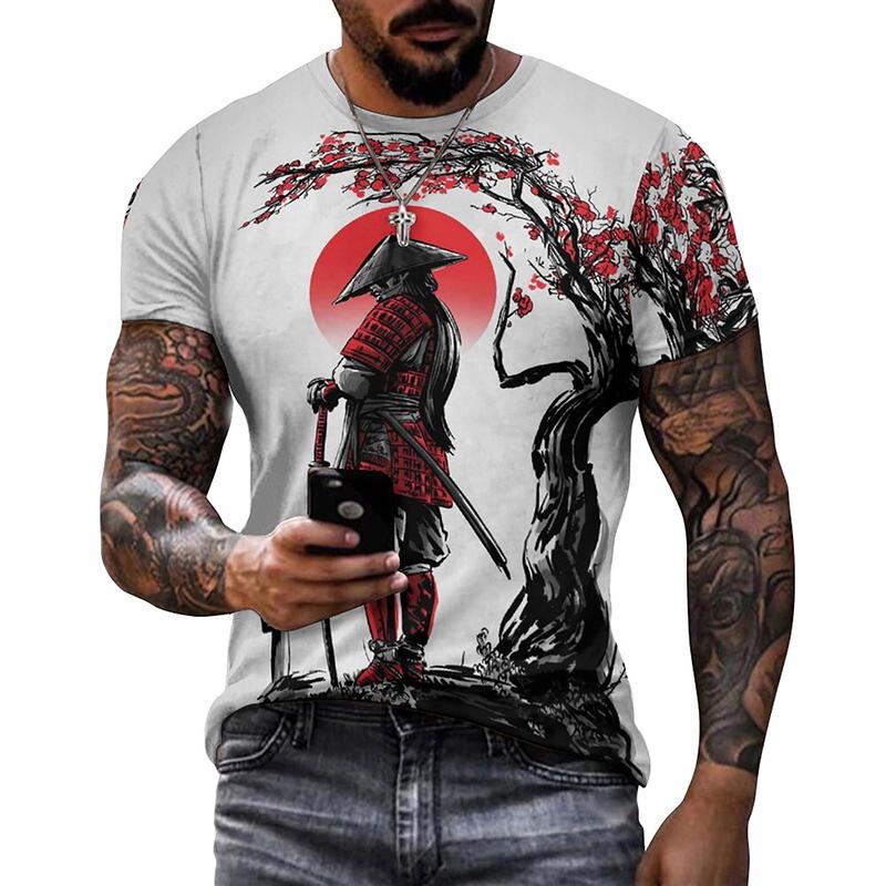 Japan Samurai 3D Graphic T Shirts Men Women  Summer Casual  T Shirts Street Hip Hop  Harajuku Style Round Neck Short Sleeve Tops