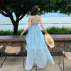 New French Ruffle Edge Neck Dress, Children's Beach Vacation Style Temperament, Waist and Thin Dress