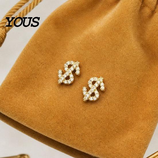 Compact Ear Studs 1 Pair Rhinestone Money Stud Earrings for Women, Glittering Shiny Hypoallergenic Sign Earrings, Jewelry Gift Teens Girls,