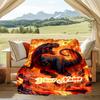 1PC Custom Name "Fiery Dinosaur Adventure" Outdooor Flannel Blankets Patterns Throw Blanket All-Season Soft Gift for Couch, Bed, Camping Gifts