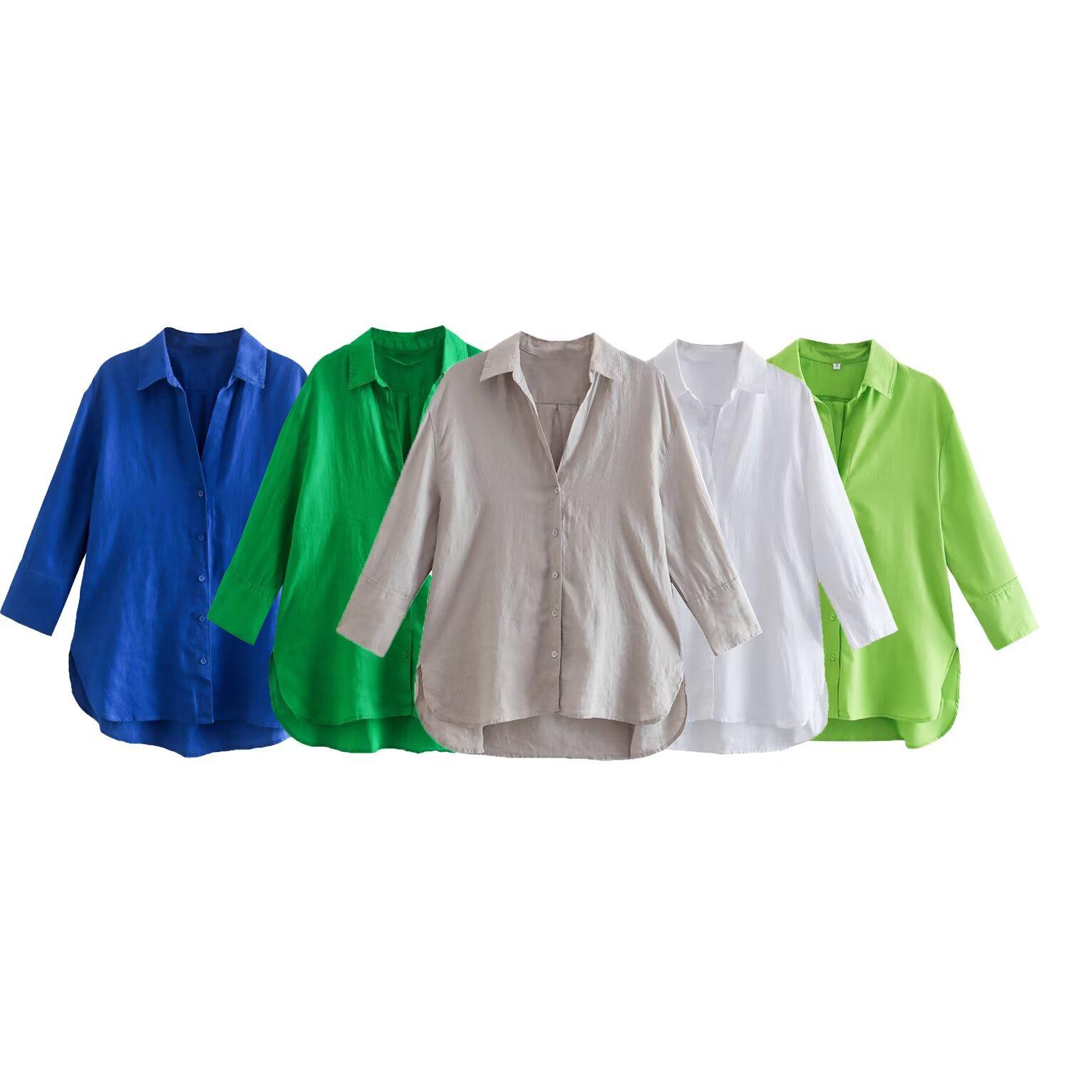 

Women s White French Side Slit Long Sleeve Linen Shirt - Loose & Slimming Fashion Top for Spring Medium