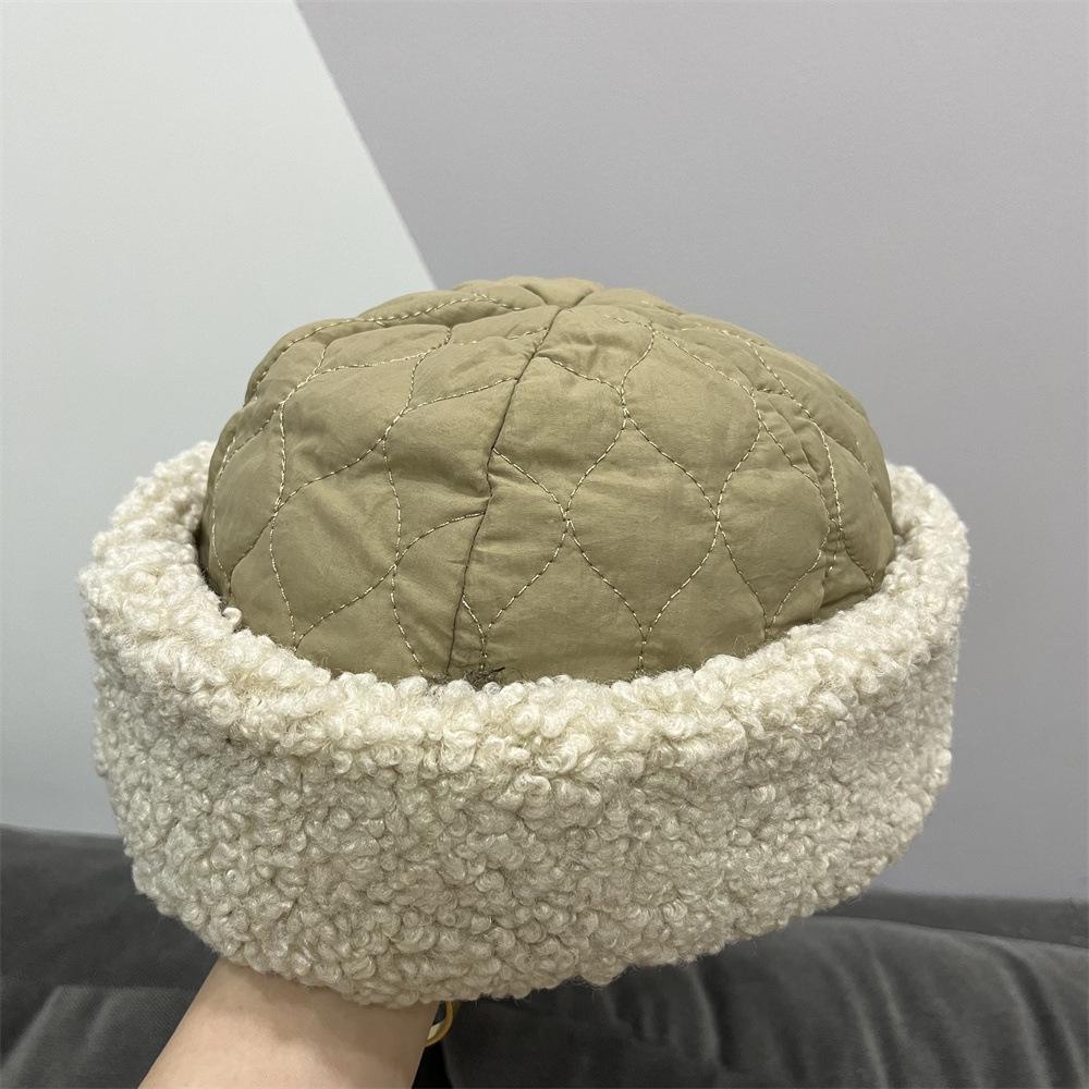 Autumn and winter new splicing dome two with cotton padded curling edge melon fur hat children's warm landlord hat pullover hat