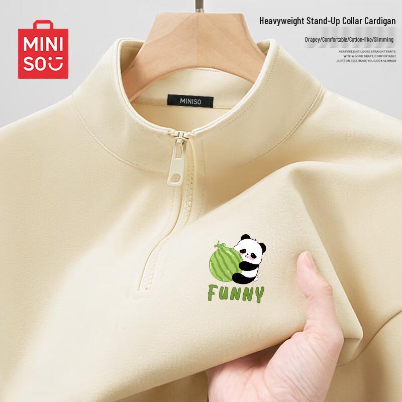 MINISO Men's Half-Zip Stand Collar Panda Graphic Sweatshirt