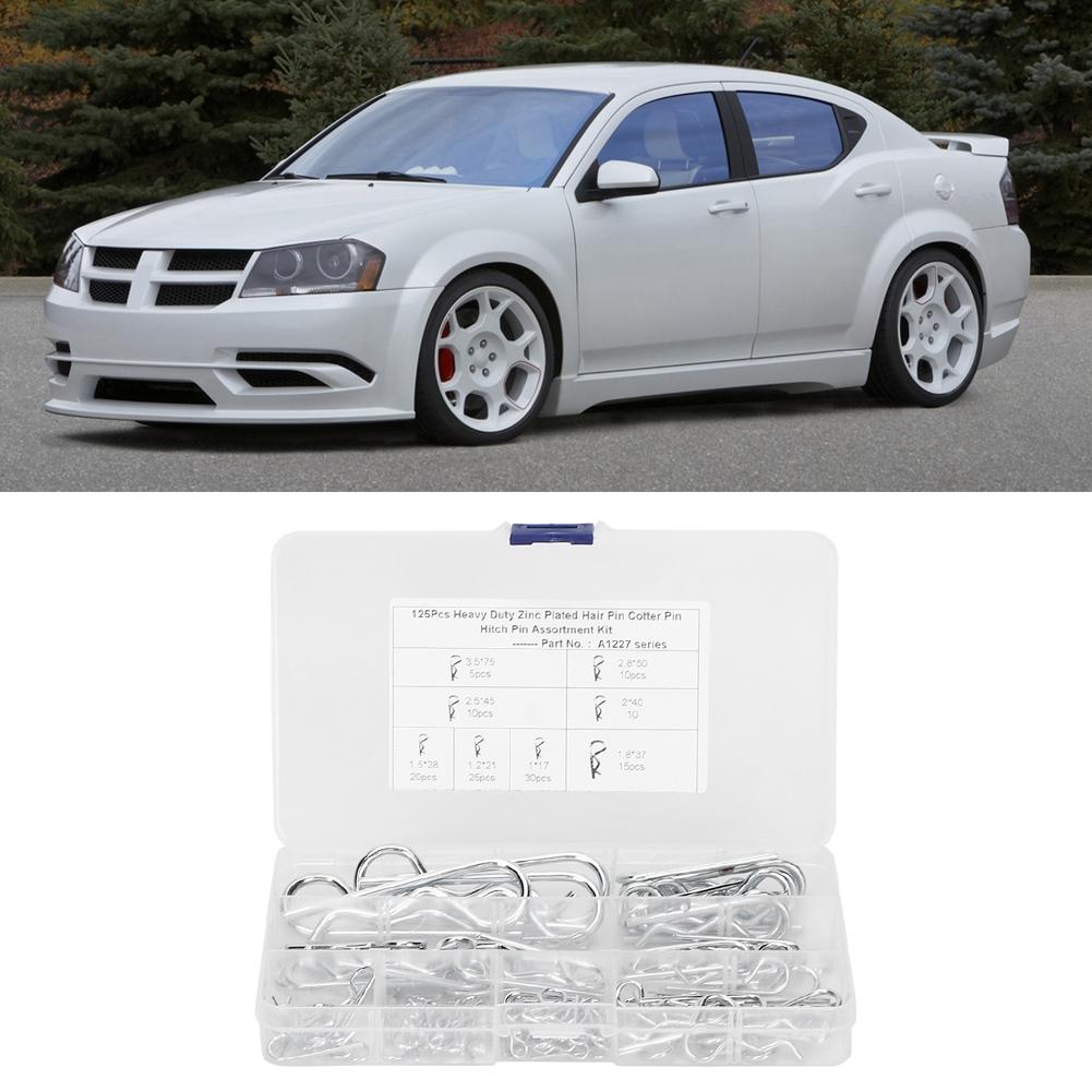 125 STÜCKE Rostschutz Kohlenstoffstahl Haarnadel Anhängerkupplung Halte R-Clip Splint-Set Korrosionsbeständig