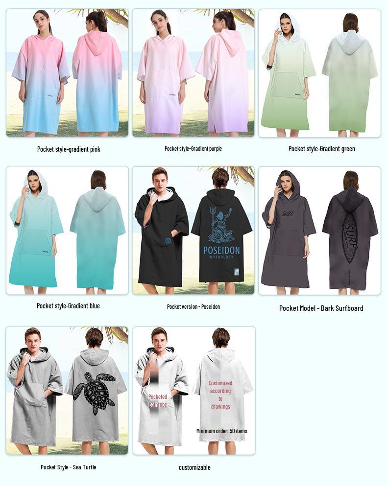 2025 Quick-Dry Hooded Swim Poncho with Zipper - Portable Bathrobe and Beach Towel