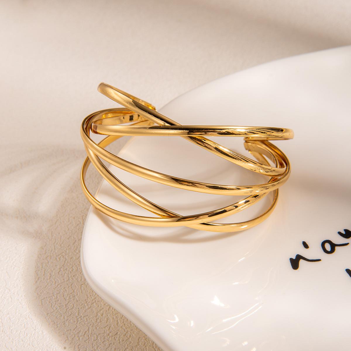 Cross Multi-Layer Opening Winding Metal Wire Bracelet, Heavy Industry Retro Court Style Personality Exaggerated Jewelry Women