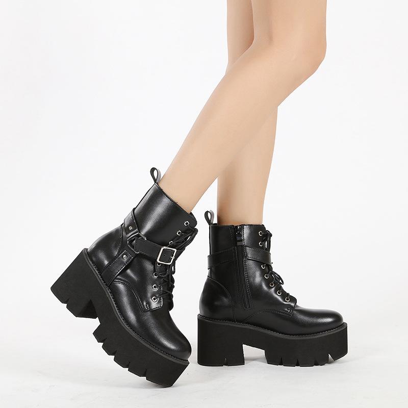 

Side Zipper Western Boots Thick Bottom Round Head Martin Boots Women s Boots Rivet Women s Short Boots 43 чорний