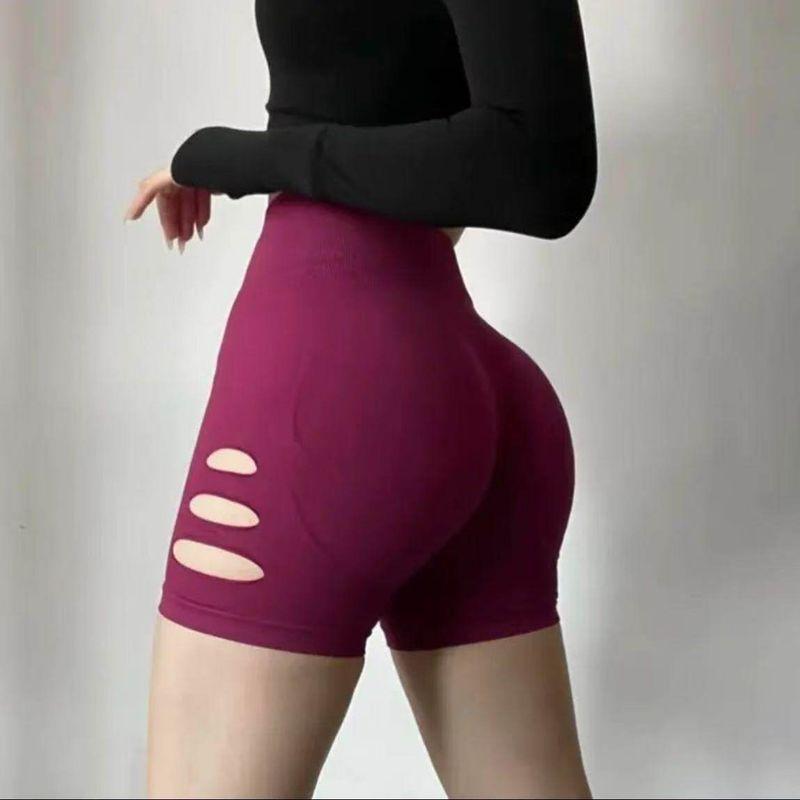 European and American Ripped Hip Fitness Shorts High Waist Buttock Lifting Sports Fitness Three Pants Peach Hip Iron Yoga Pants