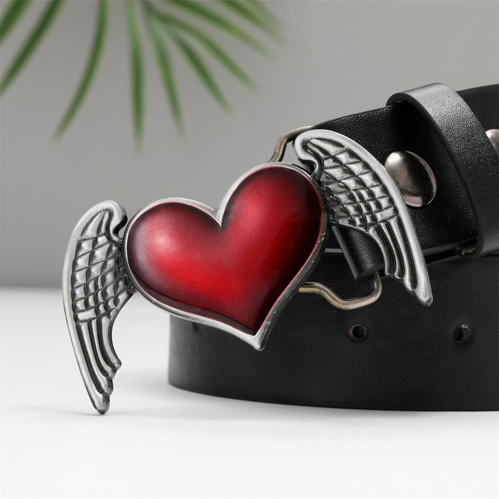 Wings Hearts Belt Casual Personality Smooth Buckle Belt, Belt