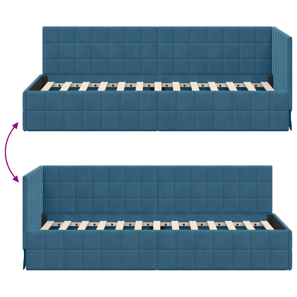 L Shaped Bed Frame with Headboard Blue 80 Cm X 200 Cm Velvet