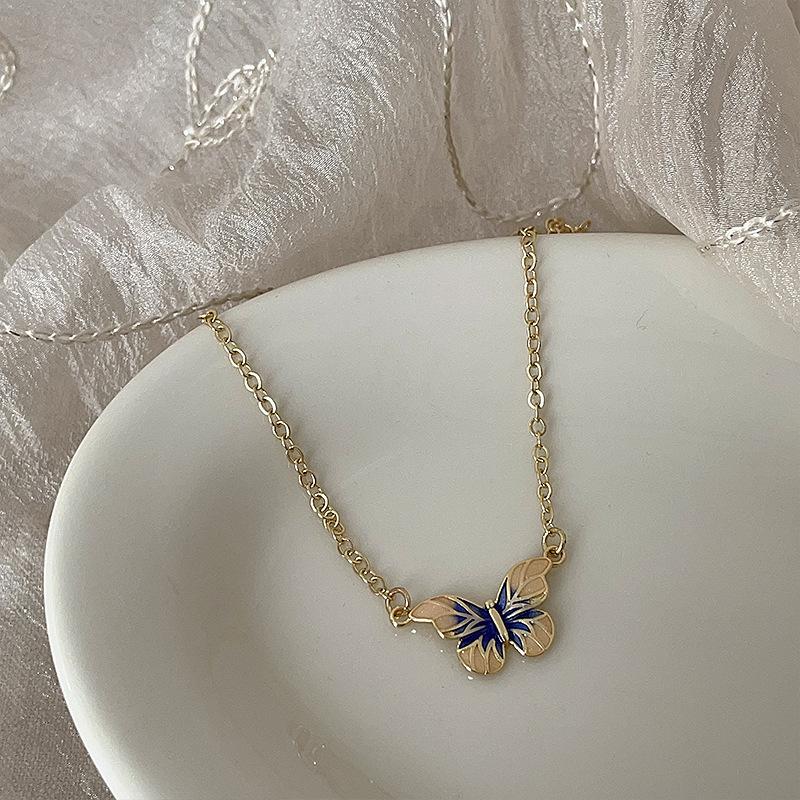 French Retro Oil Drop Butterfly Metal Necklace Female Design Sense Niche Personality Simple Temperament Fashion Earrings Ring