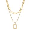 Women's Double-Layered Openwork Square Geometric Stacked Clavicle Chain Delicate Engagement Jewelry Gift