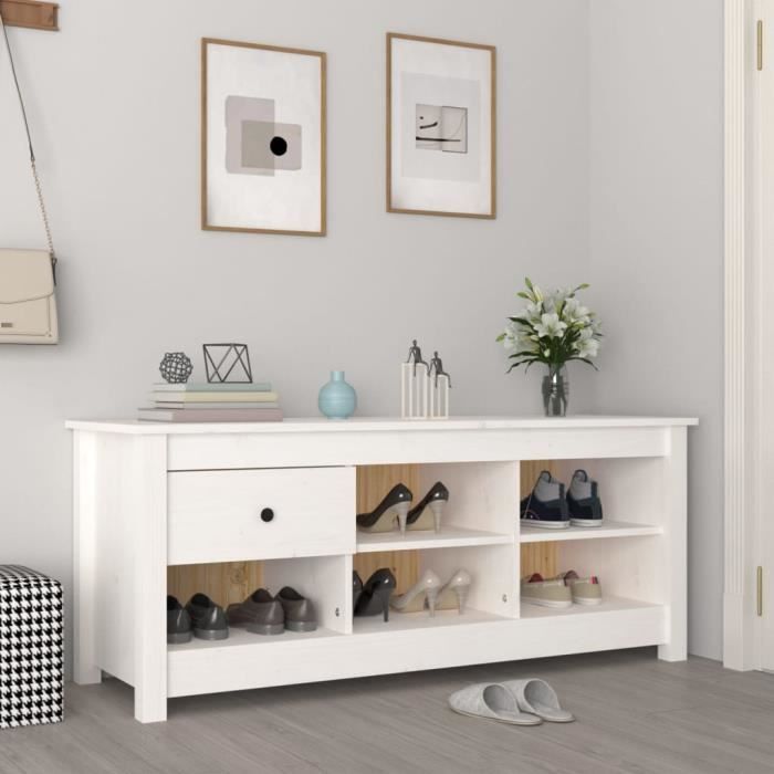 VidaXL Armoire à chaussures Blanc 110x38x45,5 cm Bois de pin massif 814595