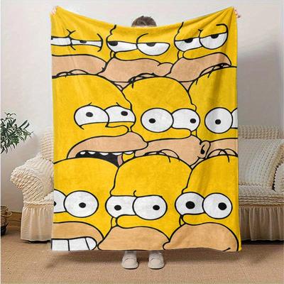 Couverture de dessin animé Les Simpsons, Couverture mignonne et chaude en peluche courte, Décoration de maison pour salon Canapé Quatre Saisons Voyage