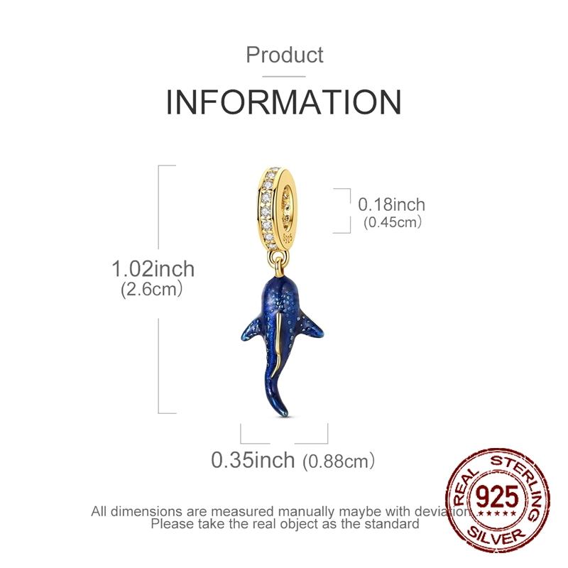 925 Silver Luminous Color-Changing Shark Dangle Charm Animals Pendant Fit Original Bracelet DIY Women Jewelry Gift
