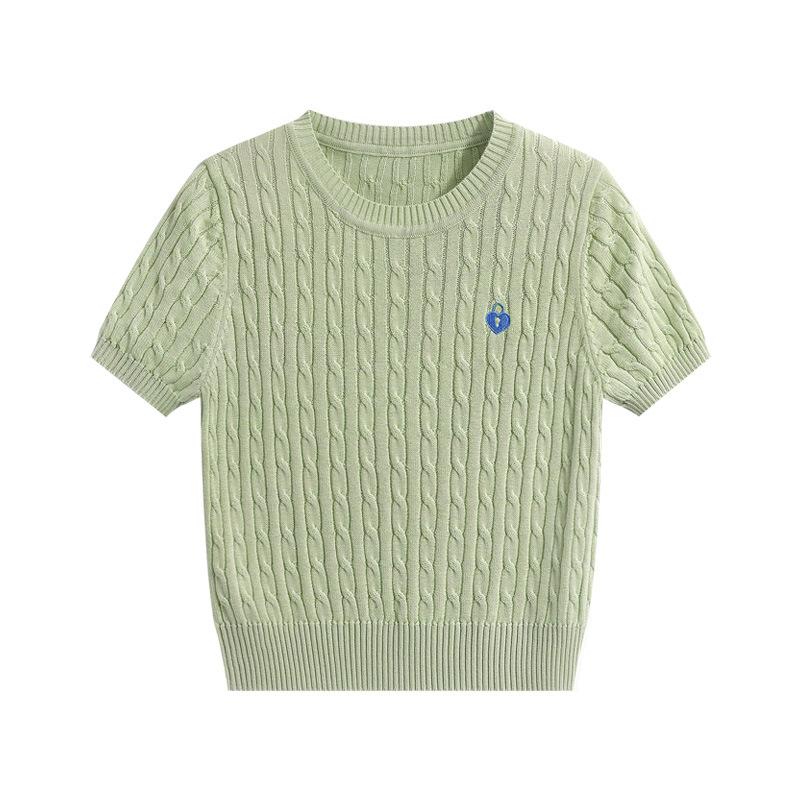 

Новый летний женский облегающий и стройнящий, универсальный однотонный свитер, плетеный ретро короткий вязаный свитер, футболка топ one size