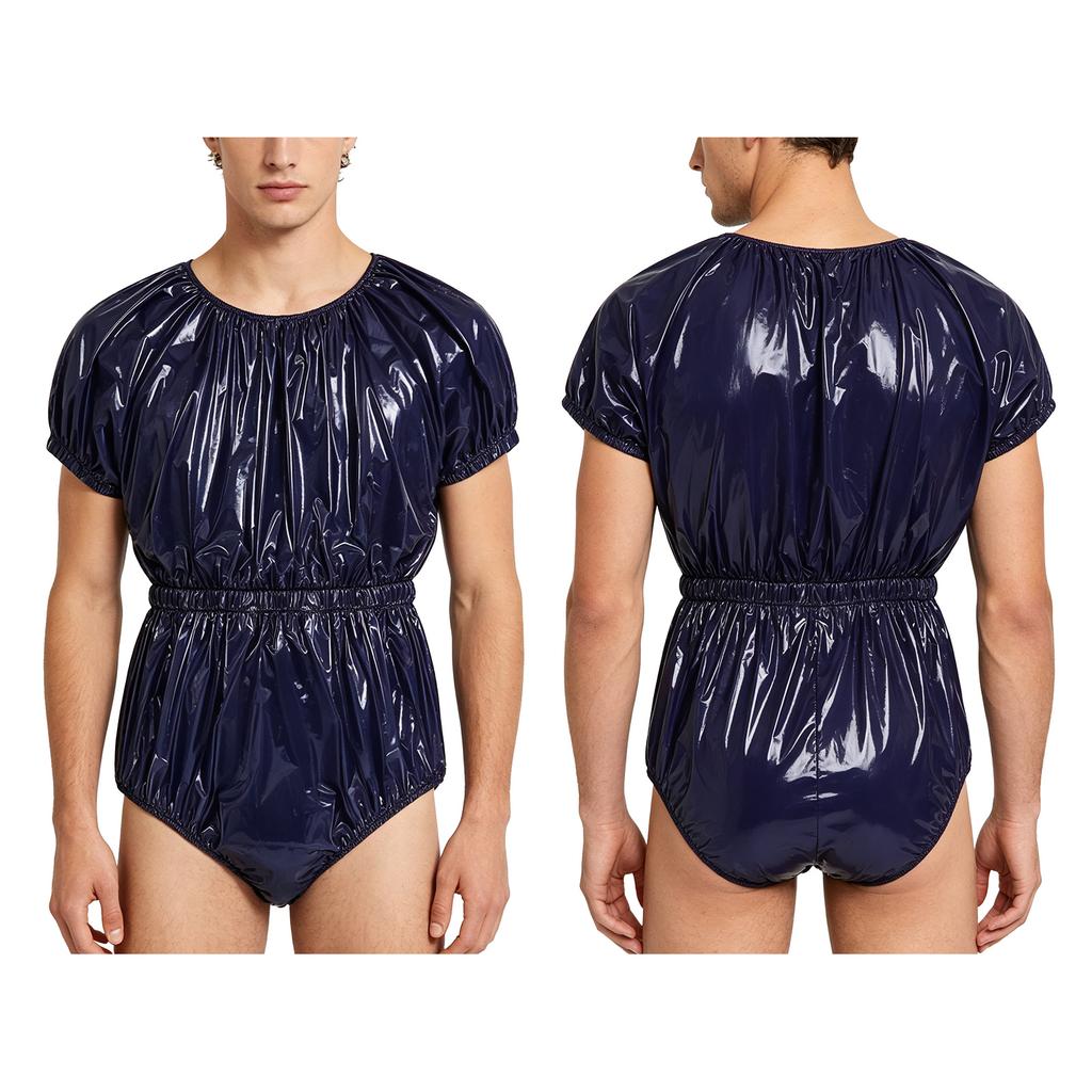 Adaptive Swimwear for Men M-3XL Waterproof Bodysuit Button Crotch Short Sleeve Elastic Waistband Leakproof Jumpsuit for Special Needs