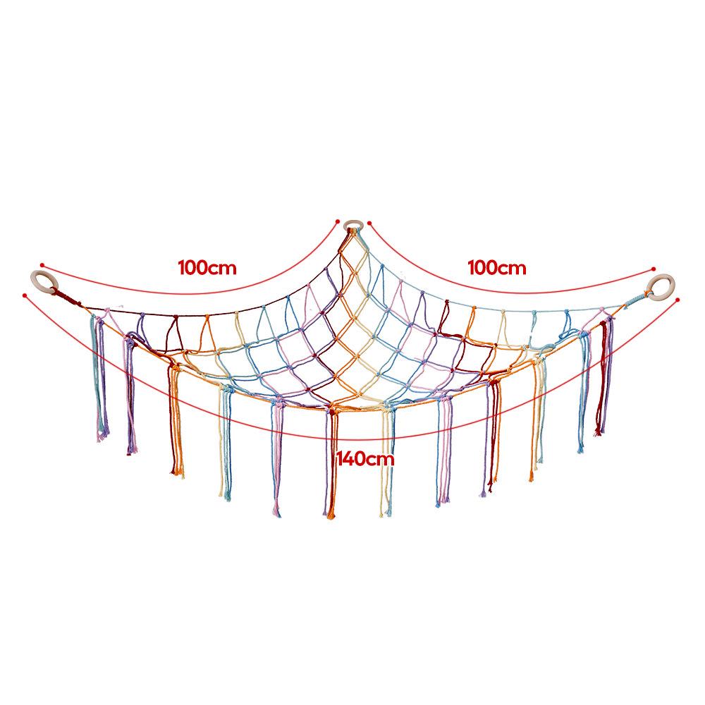 Filet de Rangement en Corde de Coton avec Pompons Colorés pour Chambre d'Enfant